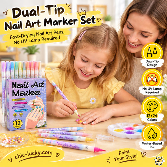 🎨🔥Only £7.99 Last Day Promotion!🎁50K+ SOLD!✨Dual-Tip Nail Art Marker Pen Set Quick‑dry, no UV lamp. Fine & brush tips. 12/24 vibrant colors. Easy DIY at home. No smudges, just art! 💅🖌️