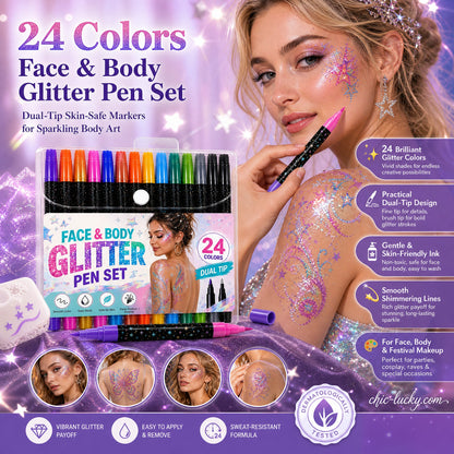 📢Last Day Sale Only ￡7.99!!⏰24-Color Face & Body Glitter Marker Set with Dual Tips