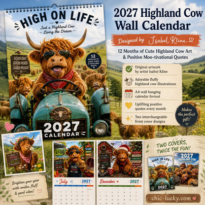 ⏳LAST DAY SALE ONLY ￡6.99!!🔥2027 Funny Highland Cow Wall Calendar | A4 Hanging Calendar | Designed by Isabel Kline