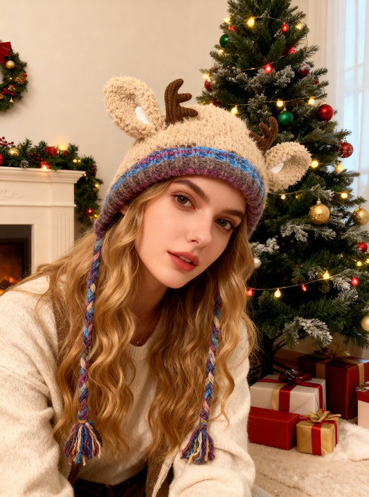 🎅Surprise price: £9.99 only!🎄🦌Handmade Knitted Christmas Antler 2-in-1 (Hat/Handbag)🧶
