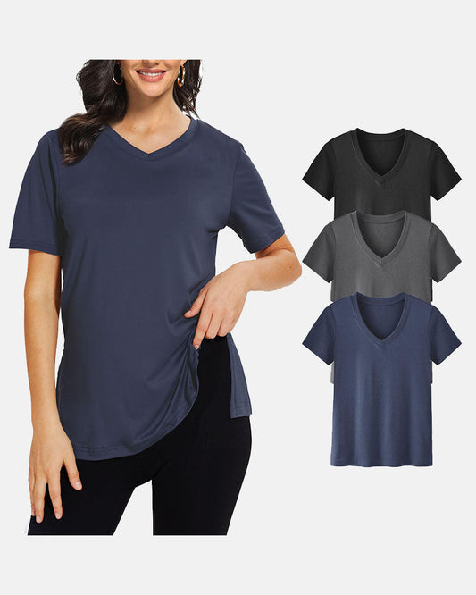 🔥Last Day - BUY 1 GET 3 PACKS!!🔥Womens 3 Pack T-Shirts Basic Short Sleeve V Neck Tops