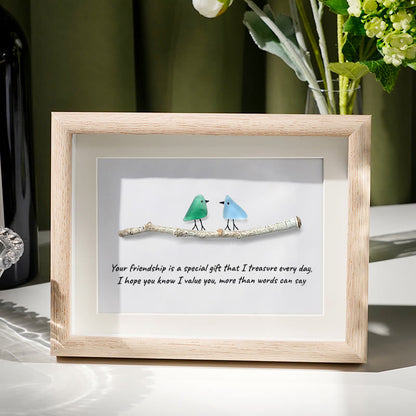 Handmade Friendship Quote With Birds Sea Glass Framed Art