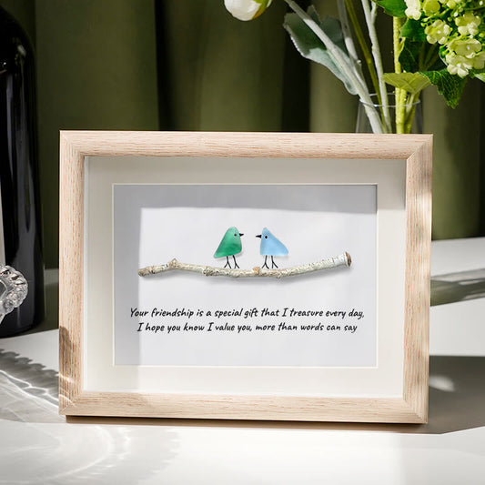 Handmade Friendship Quote With Birds Sea Glass Framed Art