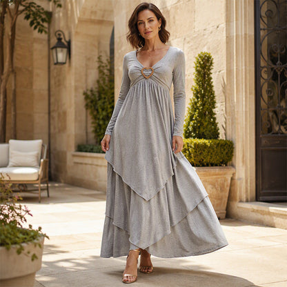 ⏳LAST DAY SALE 50% OFF!!👗 Tiered Midi Dress with Heart Accent – Flattering A-Line & Breezy Fabric for Travel or Gatherings