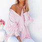 🔥LAST DAY SALE 49% OFF🏆️Mid-length smocked shirt with striped lapel and oversized drawdown sleeves