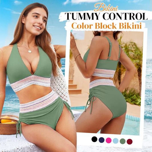 🔥LAST WEEK SALE 49% OFF💥👙High Waisted Tummy Control Color Block Bikini Sets🚀FREE SHIPPING🚀