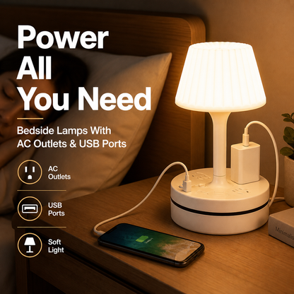⏳LAST DAY SALE ONLY ￡15.99!!🎁💡 Bedside Lamp with AC Outlets and USB Ports