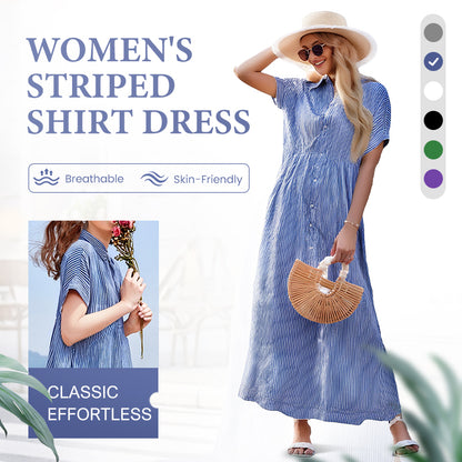 🔥LAST DAY SALE 49% OFF🔥 Striped Lapel Button Down Shirt Dress | With Functional Pockets
