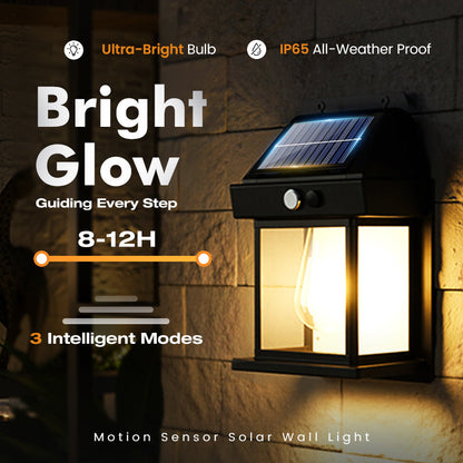 💡50% OFF NOW!🔥Motion Sensor Solar Wall Light, IP65 Waterproof Solar Lantern Wall Lamp, 3 Lighting Modes, Auto On/Off, Bright Warm Light for Garden, Patio, Porch & Pathway