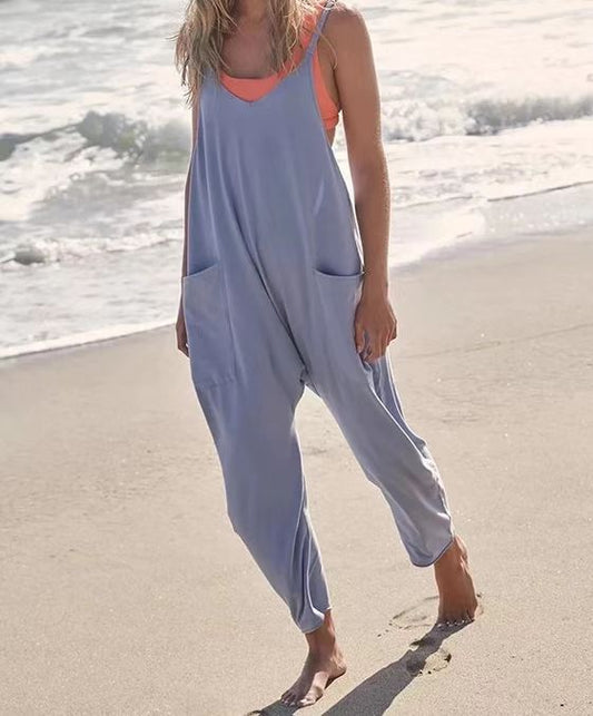 🔥Hot Sale- 49% OFF🔥Solid V-Neck Sling Pocket Jumpsuit