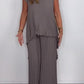 ⏰Hot Sale 50% OFF💕Laney Pleated Short Sleeve Irregular Midi Top and Elastic Waist Wide Leg Pants Set