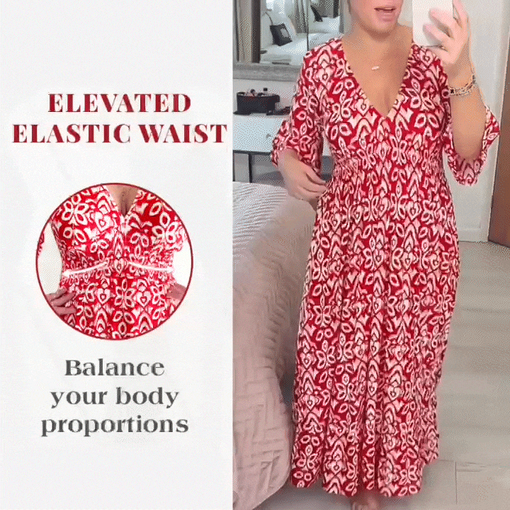 🔥HOT SALE 49% OFF💃Bohemian Casual Print V-Neck Waist Wrap Long Dress-1