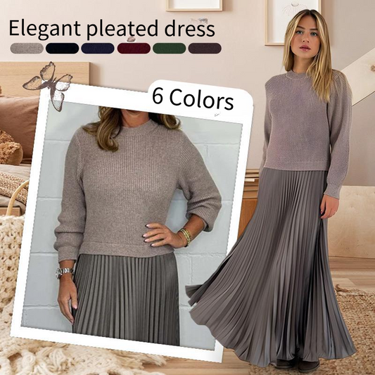 🍂Autumn Promotion 49% OFF🔥Women's solid color Long Sleeve Jumper & Pleated Bottom Dress