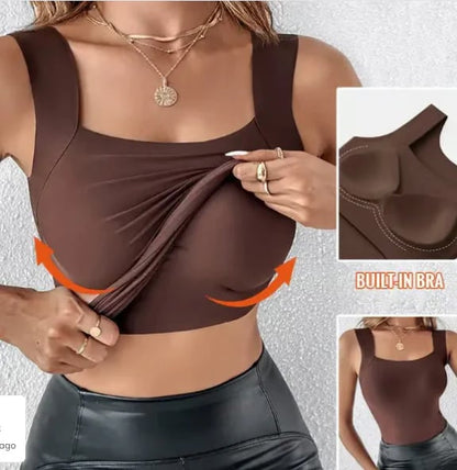🏆🌟Last Day Special Price ￡8.99!!🎀Women's U Neck Shapewear Built-in Bra Tank High Strechy Sleeveless Slim Fit Tops Camisole