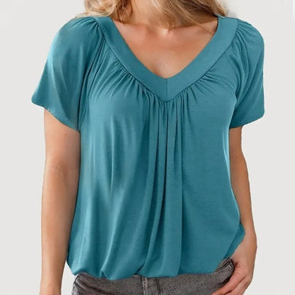 🎀Women's Casual Pleated V-Neck Short-Sleeve Top🥐 | Effortless Tuck Design | Wrinkle-Free Office Wear