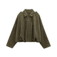 New Autumn Spring Military Short Jacket, Casual Loose Fit Women's Coat, Trendy Army Color Outerwear for Daily Wear