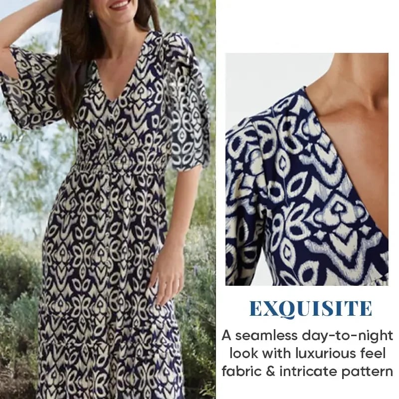 🔥HOT SALE 49% OFF💃Bohemian Casual Print V-Neck Waist Wrap Long Dress-2
