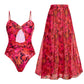 🔥Last Day Discount 49% Off🔥Starfish Decoration Print Hollow-out Flared Skirt Swimsuit Set