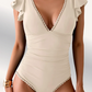 🌸LAST DAY SALE 50% OFF💕Tummy Control Bathing Suit V Neck Shell Stitched SwimSuit
