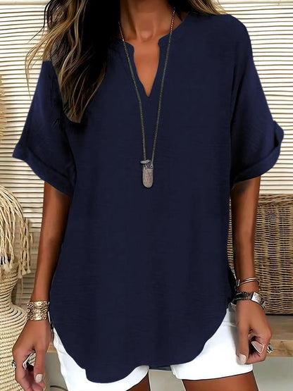 ⏳LAST DAY SALE: ONLY ￡11.99!!✨👚Women's Plain Short Sleeve Blouse, Casual Solid Color Top for Daily Wear