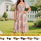 🏖️Summer Hot Sale 70% OFF with FREE GIFT!!💃Éloise™ Women's Square-Neck Floral Midi Dress 🌺 – Smocked Waist, Side Pockets 👜 & Flowy Silhouette | Flattering for All Body Types 💕