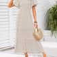 Women's 2026 Summer Casual Floral Print Short Flutter Sleeve Crew Neck Smocked High Waist Flowy Maxi Dress