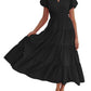 💕LAST DAY SALE 70% OFF💕Womens Puff Short Sleeve V Neck Flowy Tiered Beach A-Line Dresses