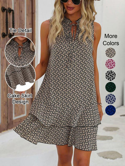 🔥Limited Offer 50% OFF!💃 Women’s Geometric Print Bow Dress – Stylish, Elegant & Effortlessly Chic ✨👗