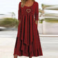 ⏳LAST DAY SALE 50% OFF!!👗 Tiered Midi Dress with Heart Accent – Flattering A-Line & Breezy Fabric for Travel or Gatherings