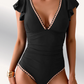 🌸LAST DAY SALE 50% OFF💕Tummy Control Bathing Suit V Neck Shell Stitched SwimSuit