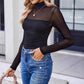 💥2025 HOT SALE💥Women's Long Sleeve Bodysuit Turtle Neck Ruched Mesh Shapewear Slim Fit Elegant Basic Tops for Fall Outfits