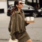 New Autumn Spring Military Short Jacket, Casual Loose Fit Women's Coat, Trendy Army Color Outerwear for Daily Wear