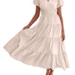 💕LAST DAY SALE 70% OFF💕Womens Puff Short Sleeve V Neck Flowy Tiered Beach A-Line Dresses