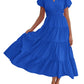 💕LAST DAY SALE 70% OFF💕Womens Puff Short Sleeve V Neck Flowy Tiered Beach A-Line Dresses