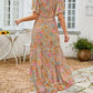 Women's 2026 Summer Casual Floral Print Short Flutter Sleeve Crew Neck Smocked High Waist Flowy Maxi Dress