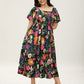 🏖️Summer Hot Sale 70% OFF with FREE GIFT!!💃Éloise™ Women's Square-Neck Floral Midi Dress 🌺 – Smocked Waist, Side Pockets 👜 & Flowy Silhouette | Flattering for All Body Types 💕