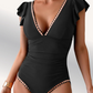 🌸LAST DAY SALE 50% OFF💕Tummy Control Bathing Suit V Neck Shell Stitched SwimSuit