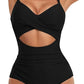 🏖️Last Day Special Price: ONLY ￡9.99!!🩱Women's Solid Ribbed Cutout-Front Shaping Swimsuit👙