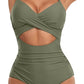 🏖️Last Day Special Price: ONLY ￡9.99!!🩱Women's Solid Ribbed Cutout-Front Shaping Swimsuit👙