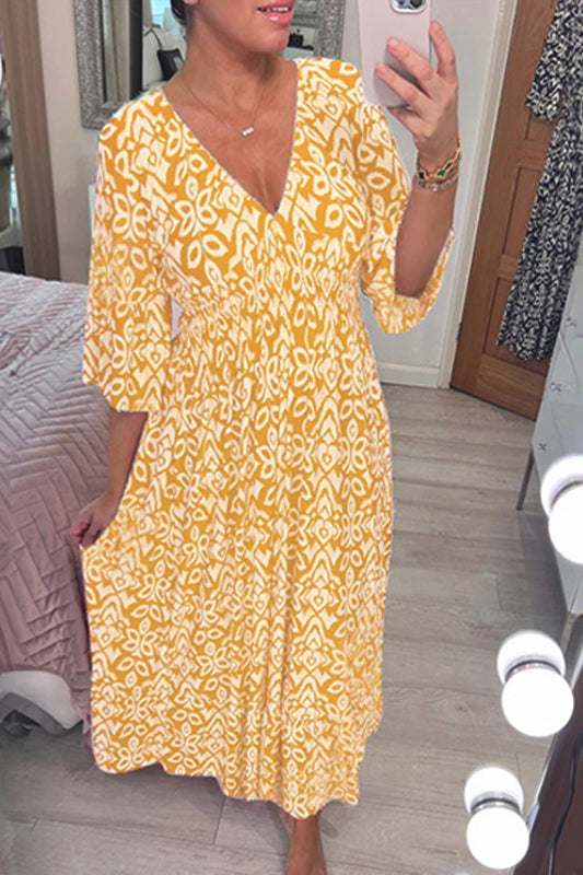 🔥HOT SALE 49% OFF💃Bohemian Casual Print V-Neck Waist Wrap Long Dress-8