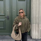 New Autumn Spring Military Short Jacket, Casual Loose Fit Women's Coat, Trendy Army Color Outerwear for Daily Wear