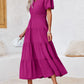 💕LAST DAY SALE 70% OFF💕Womens Puff Short Sleeve V Neck Flowy Tiered Beach A-Line Dresses