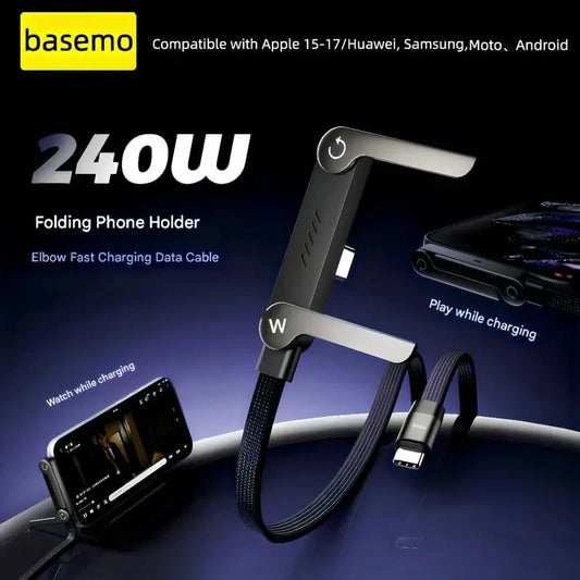 🏆LAST DAY BUY 1 GET 1 FREE!!⚡50K+ SOLD! Almost Gone-💥⚡Official Authorized | MFi-Certified Cables🔥 2-in-1 Invisible Holder Charger Cable - 240W Fast Charging Cord with Built-In Phone Stand