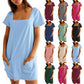 🔥Limited time sale 49% OFF🔥Women's Casual Square Neck Pocket Short Sleeve Dress with Pockets(BUY MORE SAVE MORE)