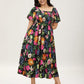 🏖️Summer Hot Sale 70% OFF with FREE GIFT!!💃Éloise™ Women's Square-Neck Floral Midi Dress 🌺 – Smocked Waist, Side Pockets 👜 & Flowy Silhouette | Flattering for All Body Types 💕