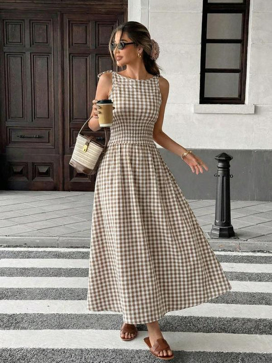 ⏳LAST DAY SALE 50% OFF!!🔥2026 NEW Plaid Tie-Waist Maxi Dress – Comfy & Flowy 🌿Your Go-To Elegant Summer Dress ✨