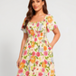 🏖️Summer Hot Sale 70% OFF with FREE GIFT!!💃Éloise™ Women's Square-Neck Floral Midi Dress 🌺 – Smocked Waist, Side Pockets 👜 & Flowy Silhouette | Flattering for All Body Types 💕