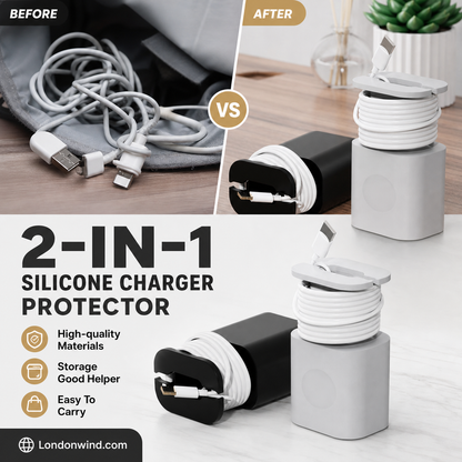⏳🔥LIMITED-TIME BUY 1 GET 1 FREE! ⏰2-in-1 Silicone Charger Protector – Guard Your Brick, Tame Your Cable – No More Messy Wires, No More Scuffed Chargers 🧼
