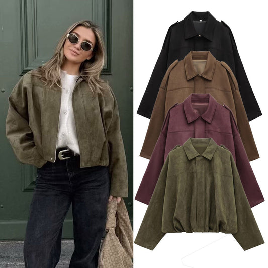 New Autumn Spring Military Short Jacket, Casual Loose Fit Women's Coat, Trendy Army Color Outerwear for Daily Wear