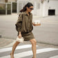 New Autumn Spring Military Short Jacket, Casual Loose Fit Women's Coat, Trendy Army Color Outerwear for Daily Wear
